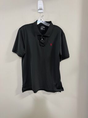 Boy's Polo by Ralph Lauren Performance Black Polo Shirt with Red Pony.